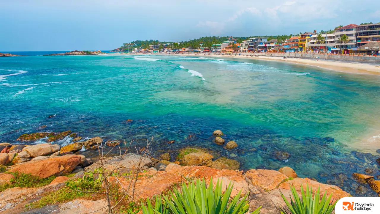 Kovalam beach blue clean water view