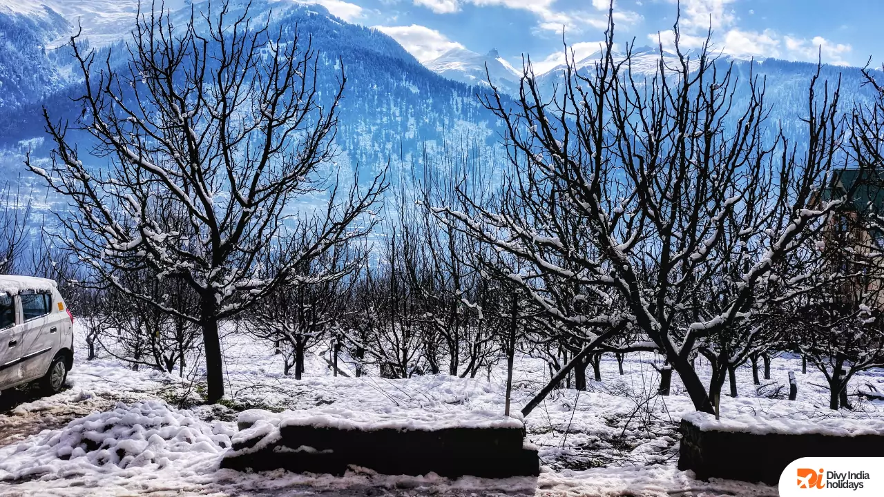 Manali December snow fall view